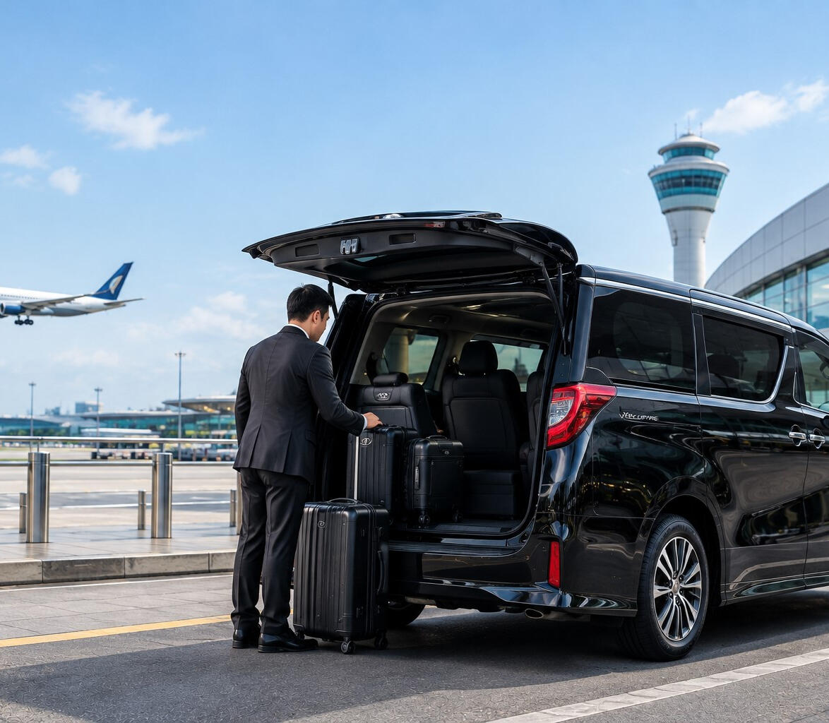 MoveYa vehicle at the airport with luggage being loaded